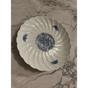 Arita Scalloped Imari Plate‎ Antique Japanese, Dragon & Butterflies Blue & White